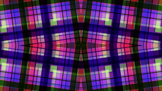 Vibrant plaid pattern with colorful squares and grid lines viewed straight