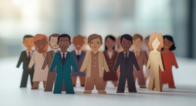 Social engagement and collective effort illustrated with paper human figures in business context