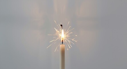 Obraz premium Sparkler candle casting radiant soft light on white clean background