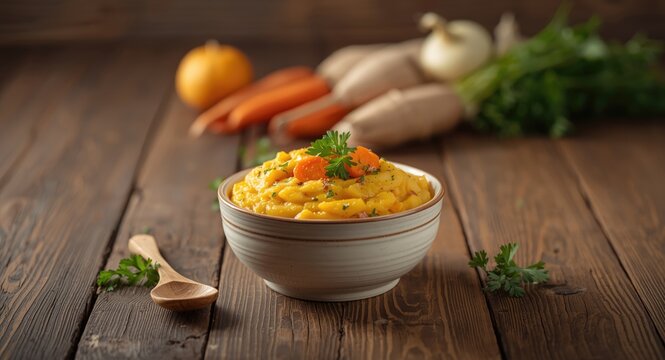 Traditional root vegetable mash of swede carrots and parsnips