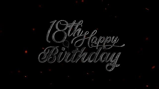 18th Happy Birthday, Elegant silver cursive number eighteen with confetti sparkles for celebration party decoration design