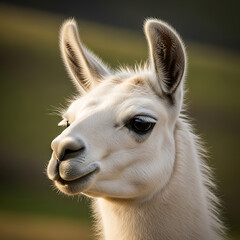 Obraz premium Close-up portrait of a llama with distinctive white fur and alert expression
