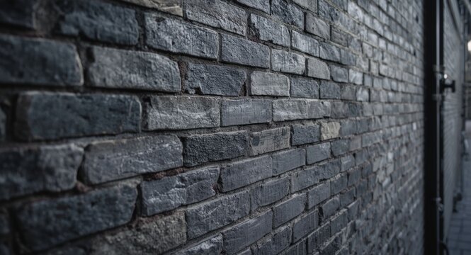 Leaned perspective on a gray brick wall with rough surface finish