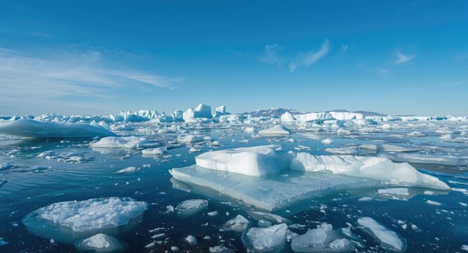 Open water filled with fractured glacier ice shelf from natural thaw
