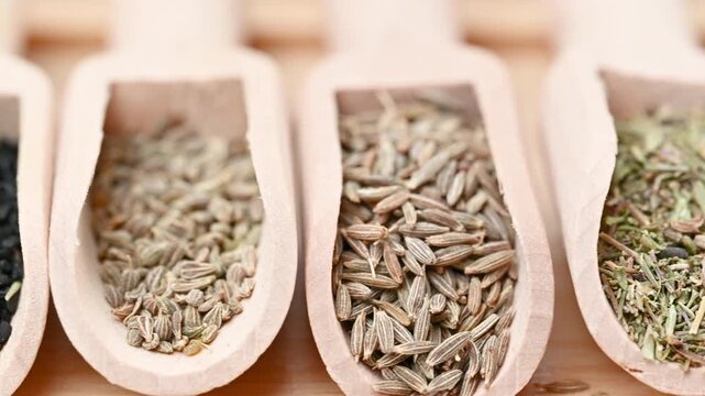 capturing a diverse collection of aromatic dried spices, including pungent chili flakes