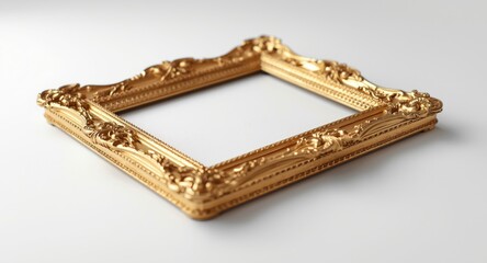 Exquisitely carved gold frame lying on a smooth white background