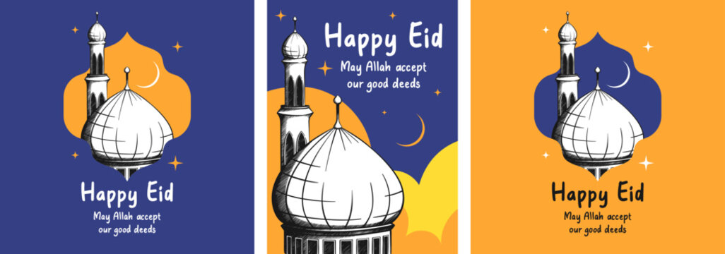 Happy eid. Vector illustration of mosque dome, for eid al fitr or eid al adha celebration banner, poster, card.