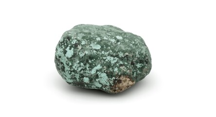 Obraz premium Intimate view of a green and white rock showing surface details on an empty white background