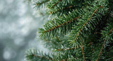 Obraz premium Natural green thorny leaves of Christmas tree used in holiday decoration