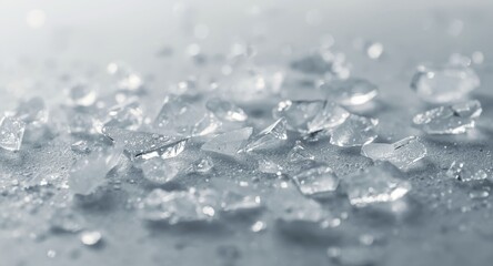 Close macro of ice crystal fragments with copy space