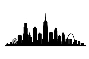 Fototapeta premium Chicago skyline silhouette featuring iconic landmarks and architecture.