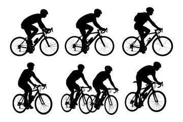 Silhouettes of male cyclists in various riding positions.