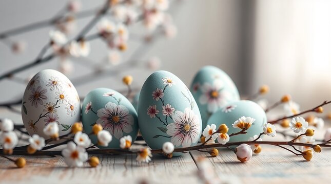 Hand-Painted Pastel Easter Eggs with Floral Patterns
