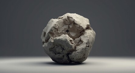 A detailed 3D model showing a fractured asteroid with organic surface textures in an abstract setting