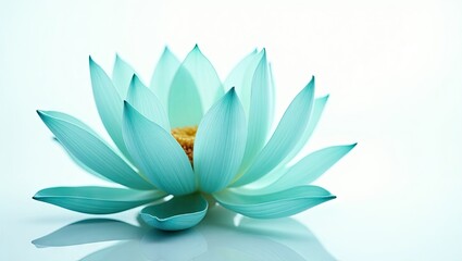 A serene image of a turquoise lotus flower, its delicate petals spread, against a bright background.