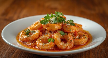 Fototapeta premium Spicy sauteed baby calamari with garlic lemon sauce and Italian herb seasoning