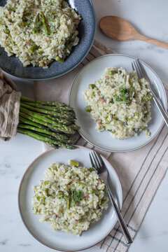 healthy home made Risotto with asparagus beans