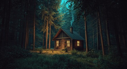 Wooden cabin offering cozy shelter amidst thick trees