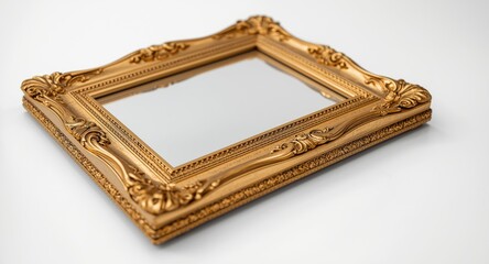 Classic gold picture frame displayed on a smooth white background