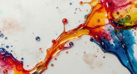 Rich oil splash design on light white subtle grain backdrop