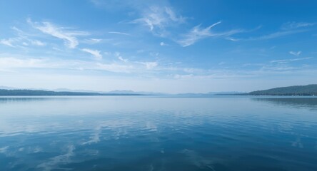 Obraz premium Relaxing image of a large peaceful water body mirroring the sky above