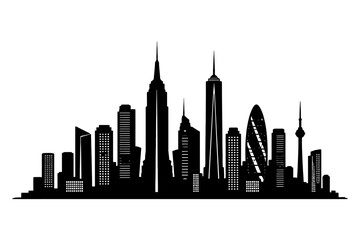 Obraz premium Silhouette of iconic city skyline featuring global landmarks.