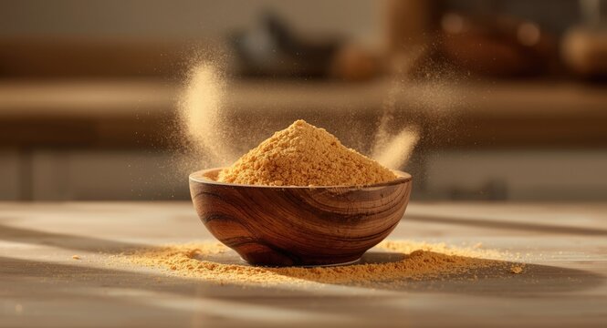 Pure organic jaggery powder displaying natural copy space for design
