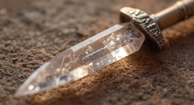Close up of a ceremonial athame crystal blade used in spiritual rituals