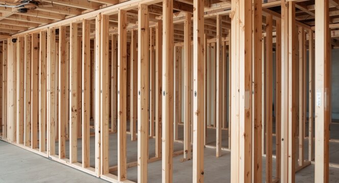 Wall stud frame installation illustrating the skeleton for drywall attachment