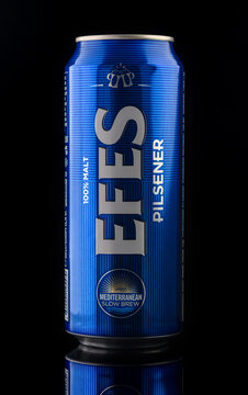 Tbilisi, Georgia 11,28,2025 Efes Pilsener 100 Malt on Black Background