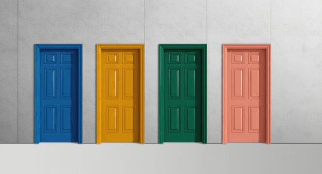 Four doors with distinct color palettes and size differences for variety