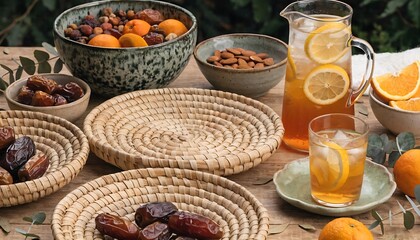 Ramadan Iftar Table Setting With Dates And Refreshments