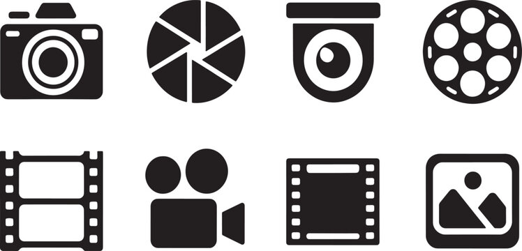 Collection of black and white representing and videography equipment and concepts