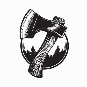 Lumber Axe Wood Chop Vector Logo Illustration On White Background
