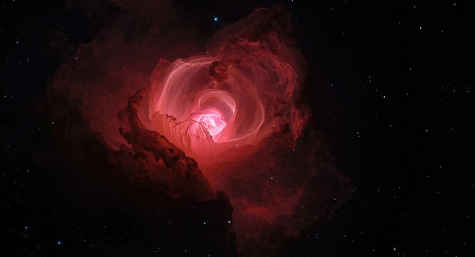 Red halpha glowing rosette nebula in unicorn constellation resembles blooming rose