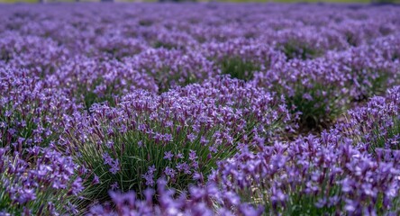 Obraz premium Rich violet floral carpet spreading across springtime field