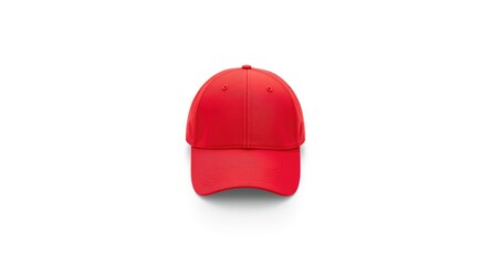 Fototapeta premium Single red baseball cap shown on white background with ample copy space for text or art