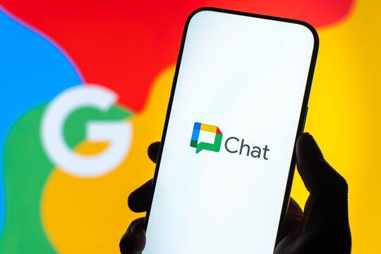 Google Chat logo is displayed on the screen of a smartphone, in Bangalore, India, on February 28, 2026
