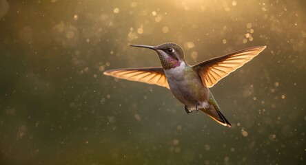 Fototapeta premium Mesmerizing Hummingbird Hovering with Glittering Glow