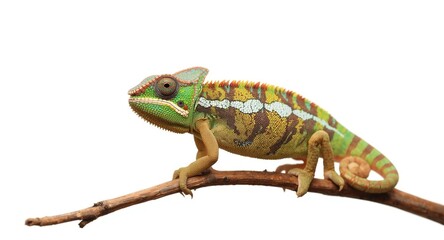 Fototapeta premium White background suitable for graphic design with a chameleon cartoon in worry pose
