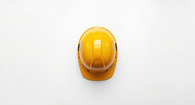Top view of a construction safety helmet on a clean white background