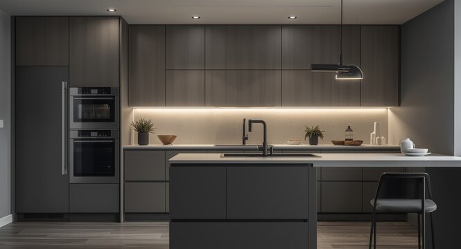 Sleek kitchen design featuring modern furniture and cutting edge appliances