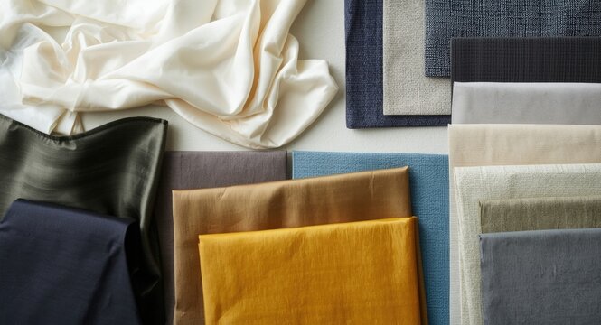 Collection of roller blind fabric samples displaying diverse textures and colors for interior decor
