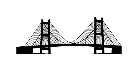 Fototapeta premium Silhouette of a suspension bridge with two towers