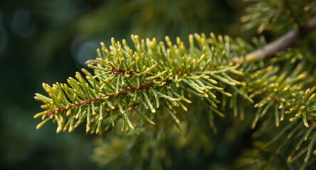 Sharp image of Japanese larch tree needles with enhanced color contrast