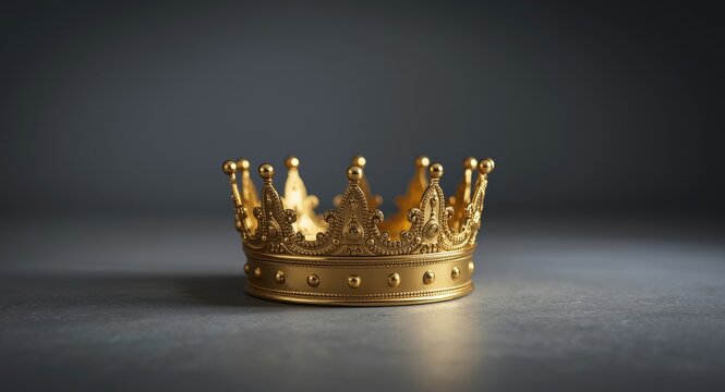 Gold tinted yellow crown representing achievement and upper echelon on a neutral gray backdrop
