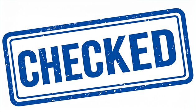 Blue Rectangular CHECKED Stamp with Bold Capital Letters and Distressed Texture