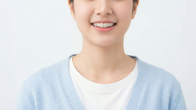 Young Woman's Confident Smile with Clear Braces