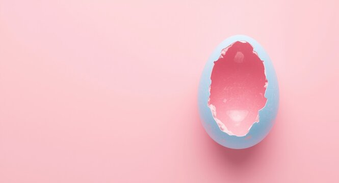 Open Easter egg in pastel colors of pink and blue with free space for text