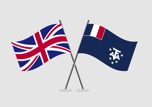 United Kingdom and French Southern and Antarctic Lands vector flags in bright vector illustration